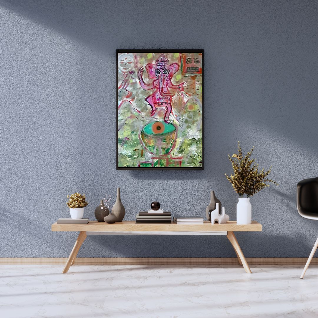 Abstract Dancing Ganesha – Hand-Painted Acrylic on Canvas mockup