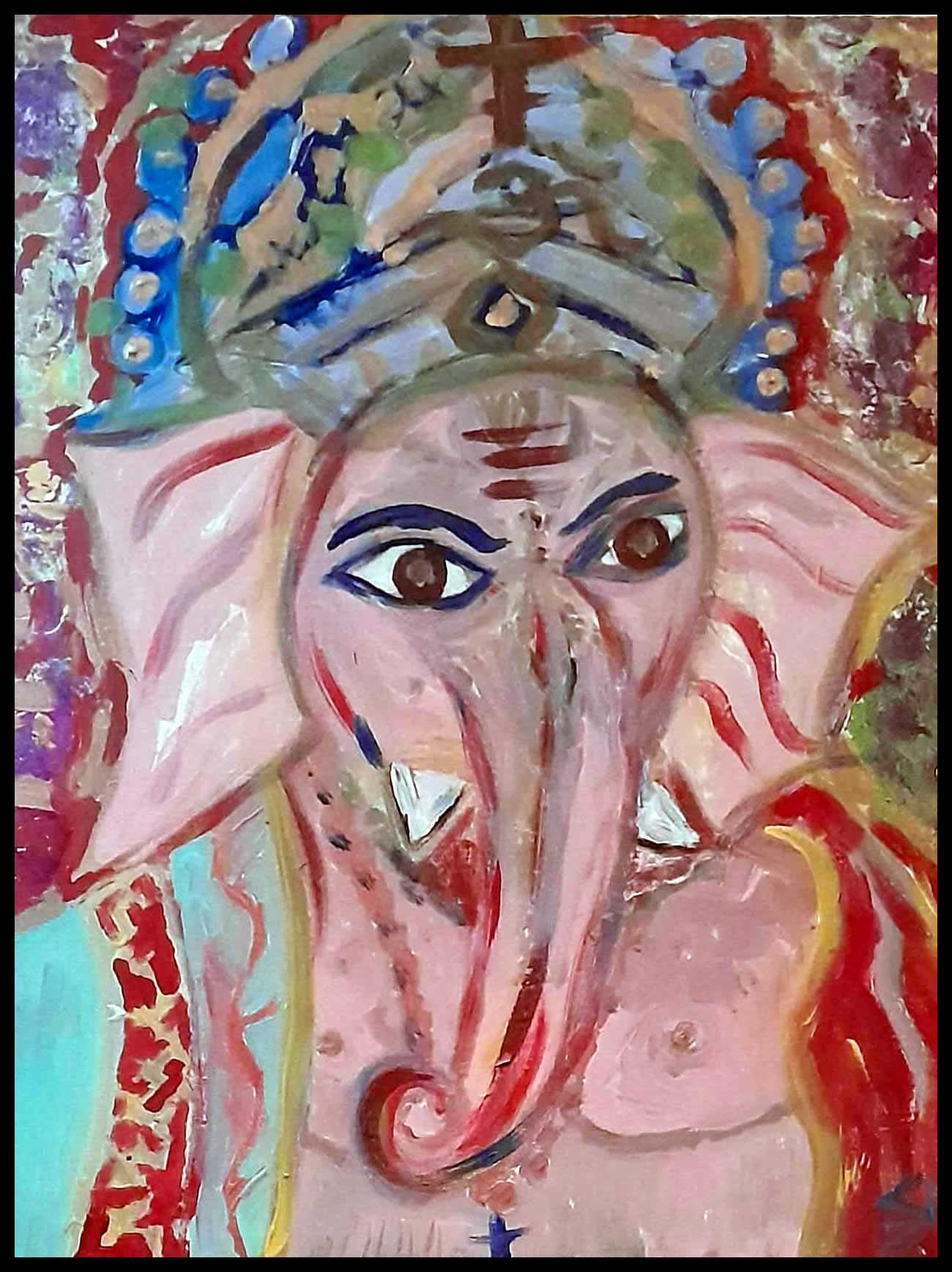 The Divine Gaze – Vibrant Lord Ganesha Abstract Painting